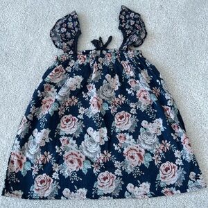 Tocoto Vintage Girls Top Blouse Tank - Floral navy - size 2T​